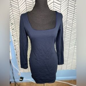 Lulu Square Neck Cocktail Sleeved Navy Dress